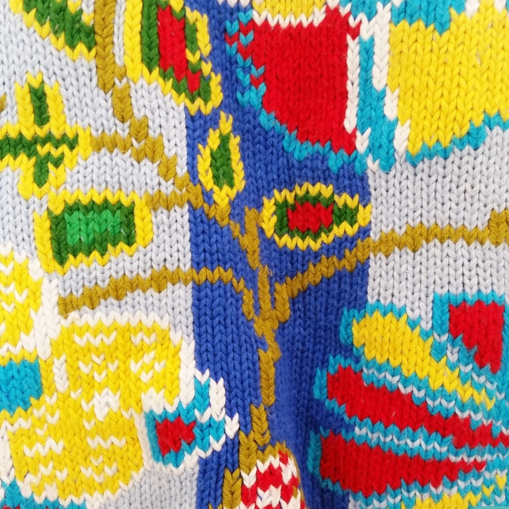 VTG 90s Graphic Sweater Floral Stripes Crew Neck M - Picture 6 of 8